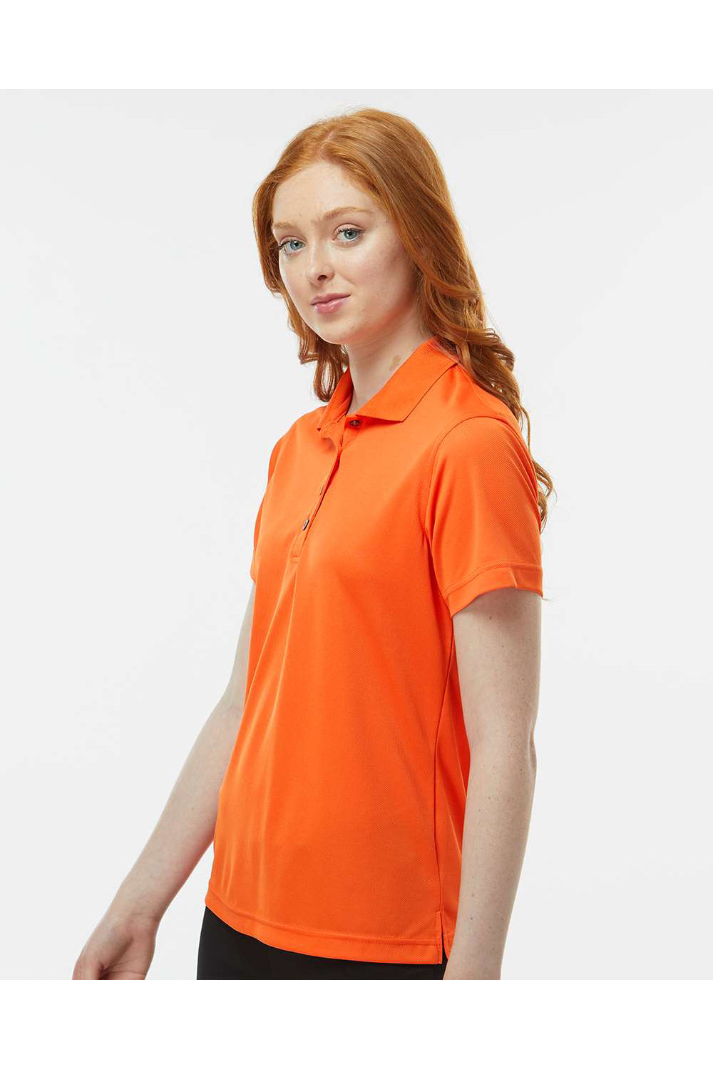Paragon 104 Womens Saratoga Performance Mini Mesh Short Sleeve Polo Shirt Orange Model Side