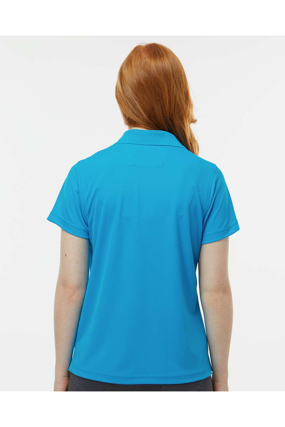 Paragon 104 Womens Saratoga Performance Mini Mesh Short Sleeve Polo Shirt Turquoise Blue Model Back