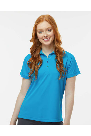 Paragon 104 Womens Saratoga Performance Mini Mesh Short Sleeve Polo Shirt Turquoise Blue Model Front