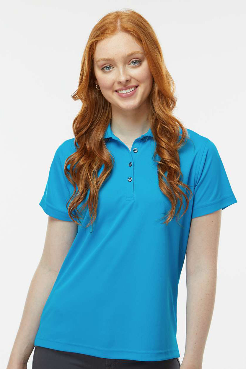 Paragon 104 Womens Saratoga Performance Moisture Wicking Mini Mesh Short Sleeve Polo Shirt Turquoise Blue Model Front