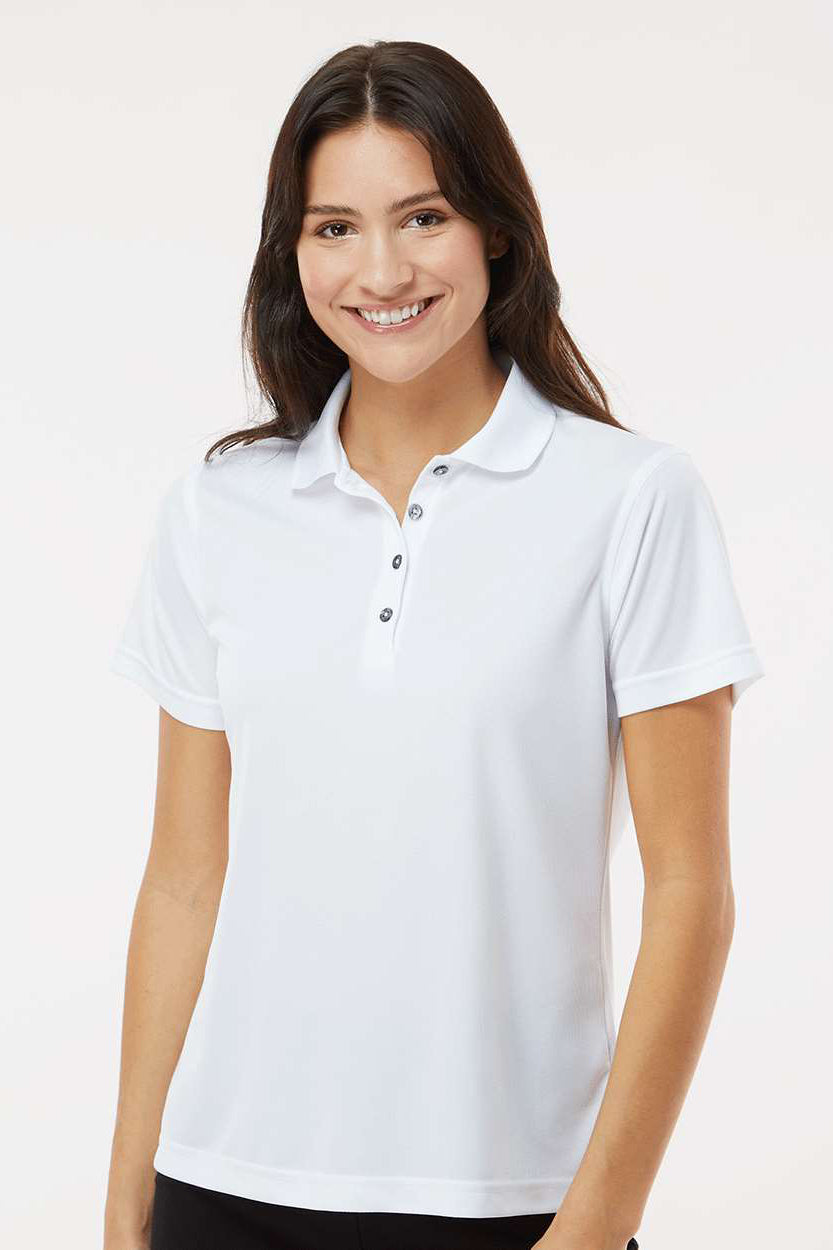 Paragon 104 Womens Saratoga Performance Moisture Wicking Mini Mesh Short Sleeve Polo Shirt White Model Front