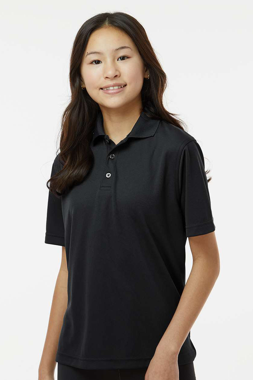Paragon 108Y Youth Saratoga Performance Moisture Wicking Mini Mesh Short Sleeve Polo Shirt Black Model Front