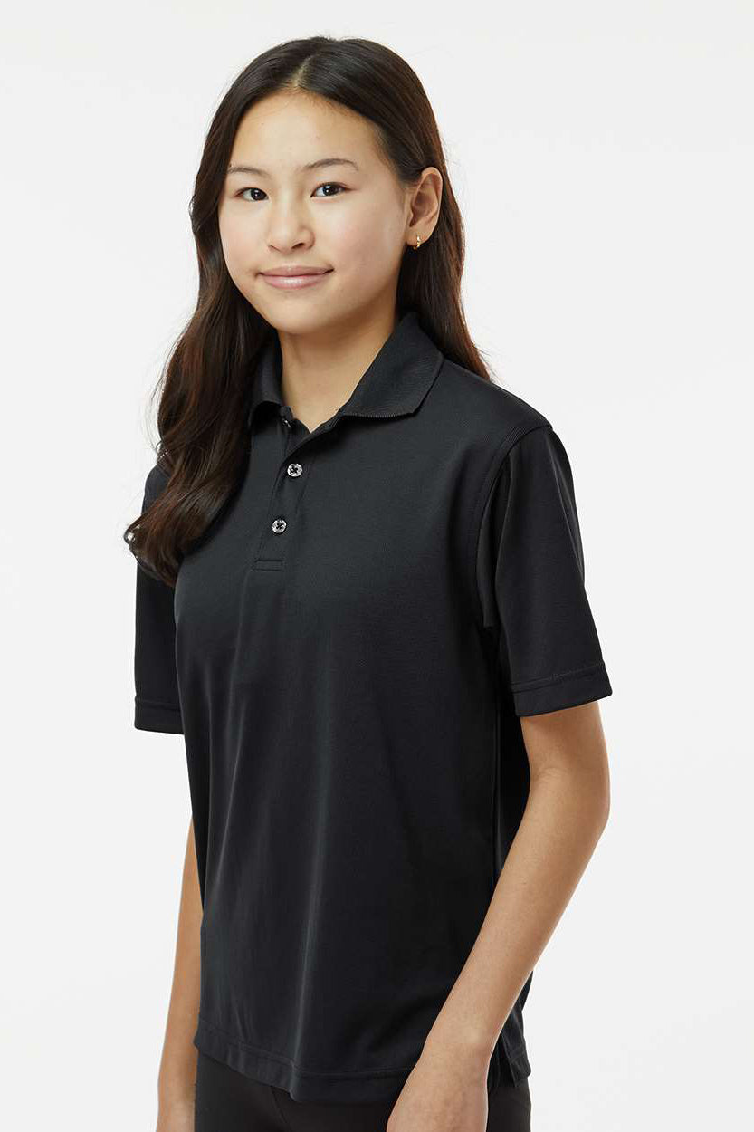Paragon 108Y Youth Saratoga Performance Moisture Wicking Mini Mesh Short Sleeve Polo Shirt Black Model Side