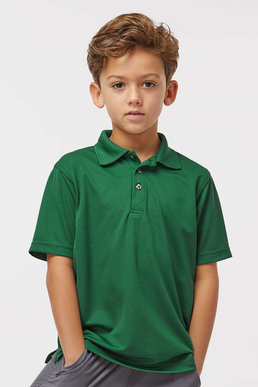 Paragon 108Y Youth Saratoga Performance Moisture Wicking Mini Mesh Short Sleeve Polo Shirt Hunter Green Model Front