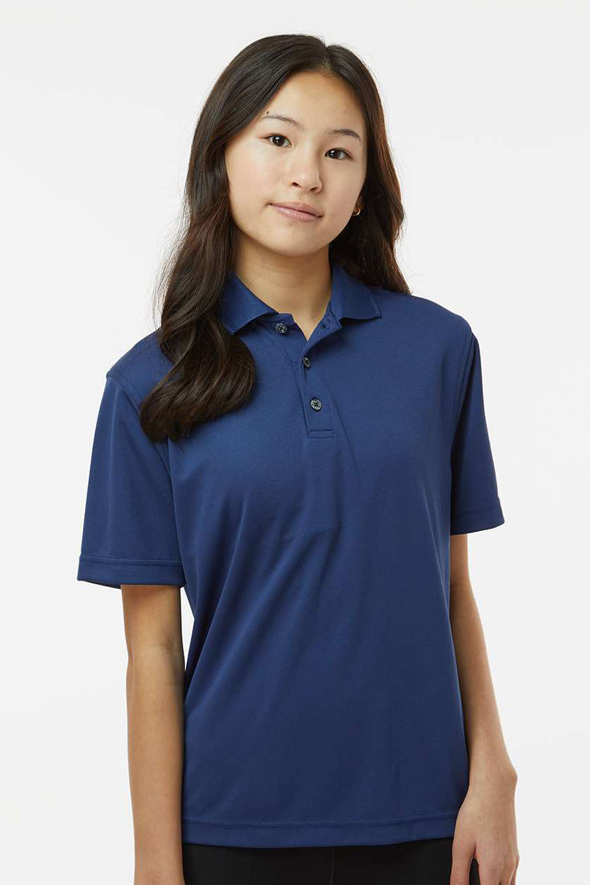 Paragon 108Y Youth Saratoga Performance Moisture Wicking Mini Mesh Short Sleeve Polo Shirt Navy Blue Model Front