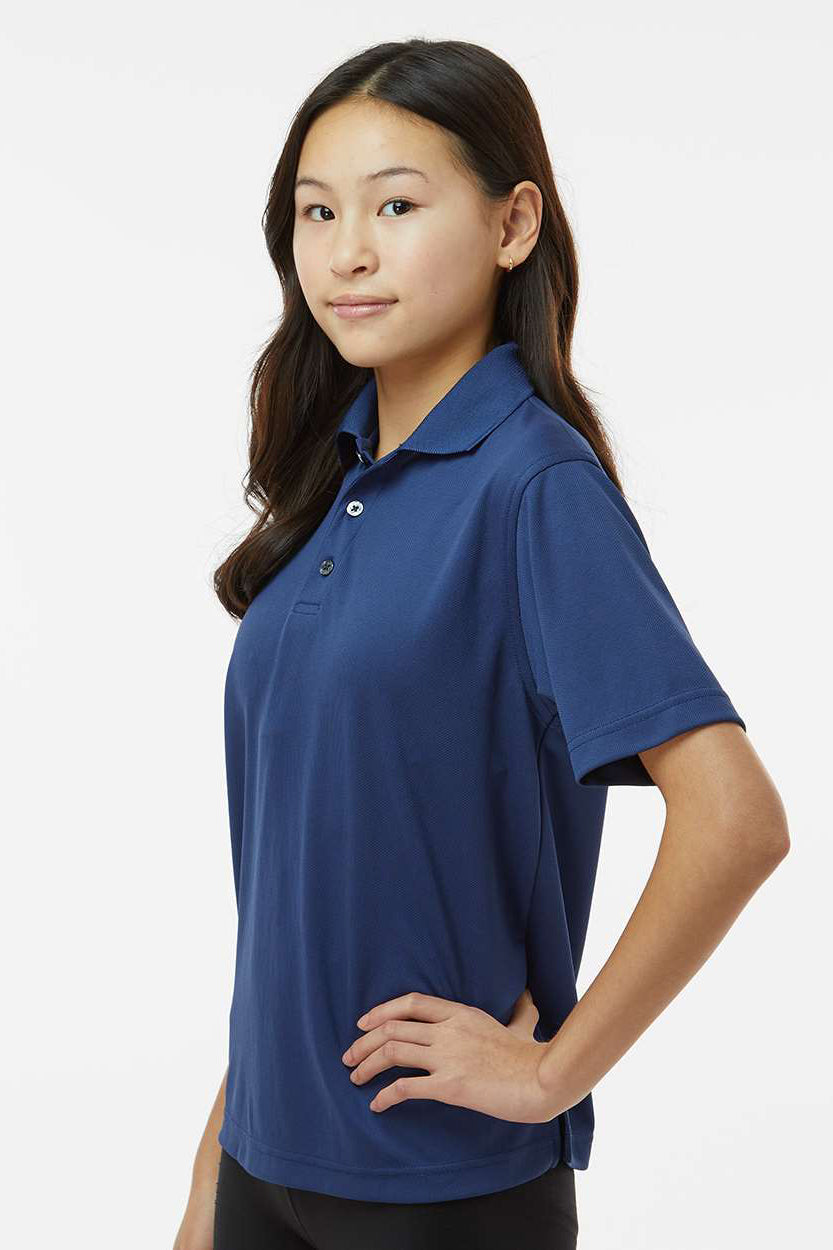 Paragon 108Y Youth Saratoga Performance Moisture Wicking Mini Mesh Short Sleeve Polo Shirt Navy Blue Model Side