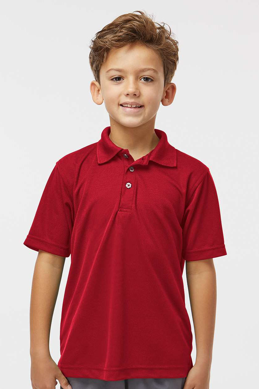 Paragon 108Y Youth Saratoga Performance Moisture Wicking Mini Mesh Short Sleeve Polo Shirt Red Model Front