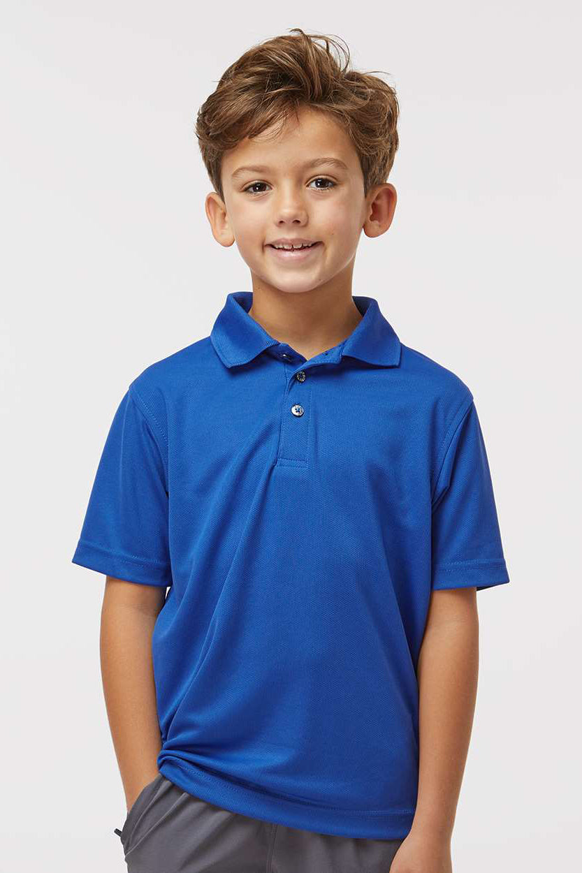 Paragon 108Y Youth Saratoga Performance Moisture Wicking Mini Mesh Short Sleeve Polo Shirt Royal Blue Model Front