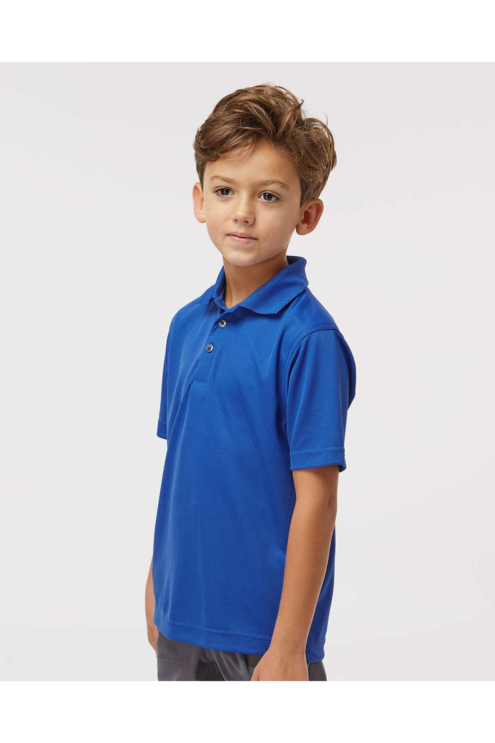Paragon 108Y Youth Saratoga Performance Mini Mesh Short Sleeve Polo Shirt Royal Blue Model Side