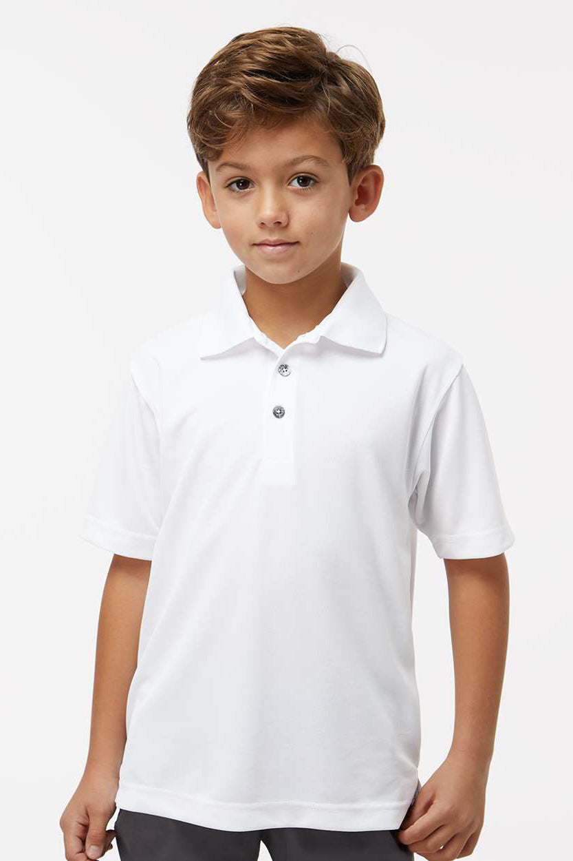 Paragon 108Y Youth Saratoga Performance Moisture Wicking Mini Mesh Short Sleeve Polo Shirt White Model Front