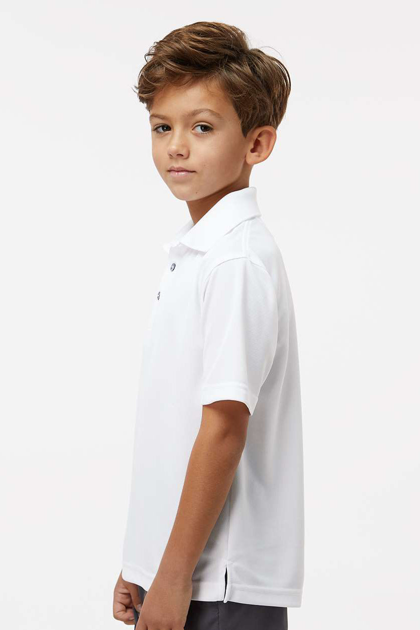 Paragon 108Y Youth Saratoga Performance Moisture Wicking Mini Mesh Short Sleeve Polo Shirt White Model Side