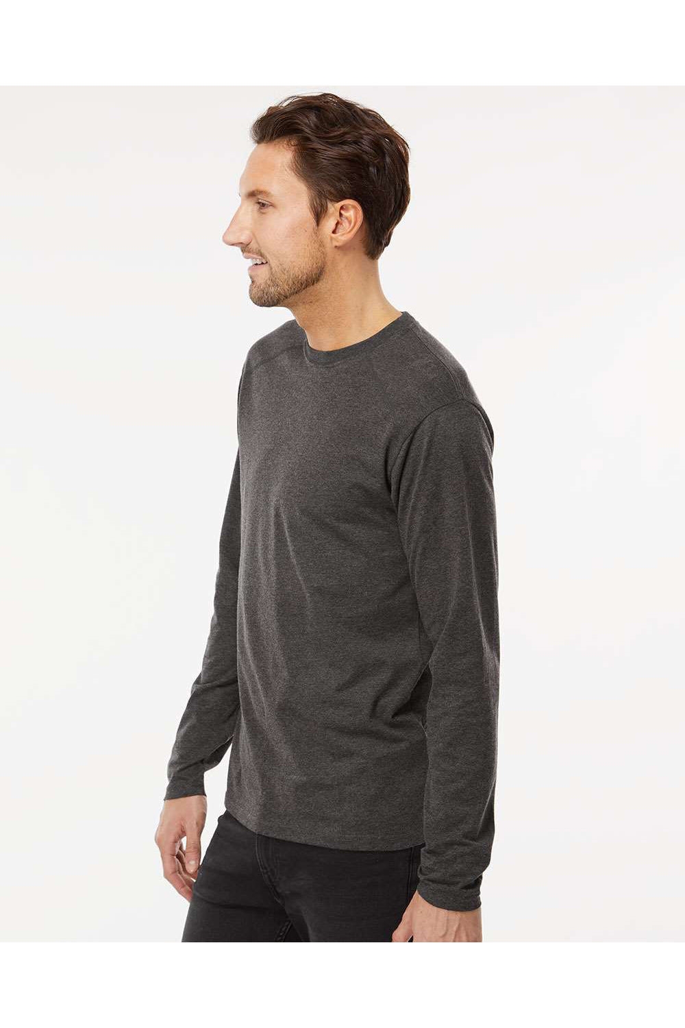 Kastlfel 2016 Mens RecycledSoft Long Sleeve Crewneck T-Shirt Carbon Grey Model Side