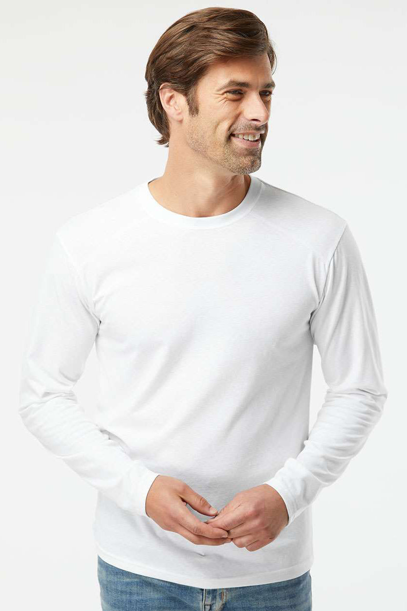 Kastlfel 2016 Mens Recycled Soft Long Sleeve Crewneck T-Shirt White Model Front