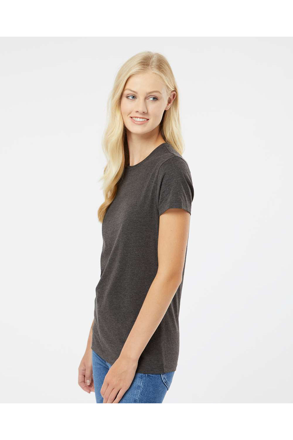 Kastlfel 2021 Womens RecycledSoft Short Sleeve Crewneck T-Shirt Carbon Grey Model Side