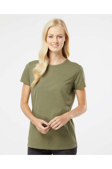 Kastlfel 2021 Womens RecycledSoft Short Sleeve Crewneck T-Shirt Moss Green Model Front