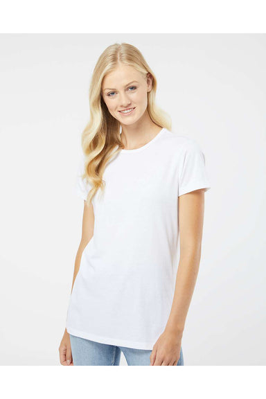 Kastlfel 2021 Womens RecycledSoft Short Sleeve Crewneck T-Shirt White Model Front