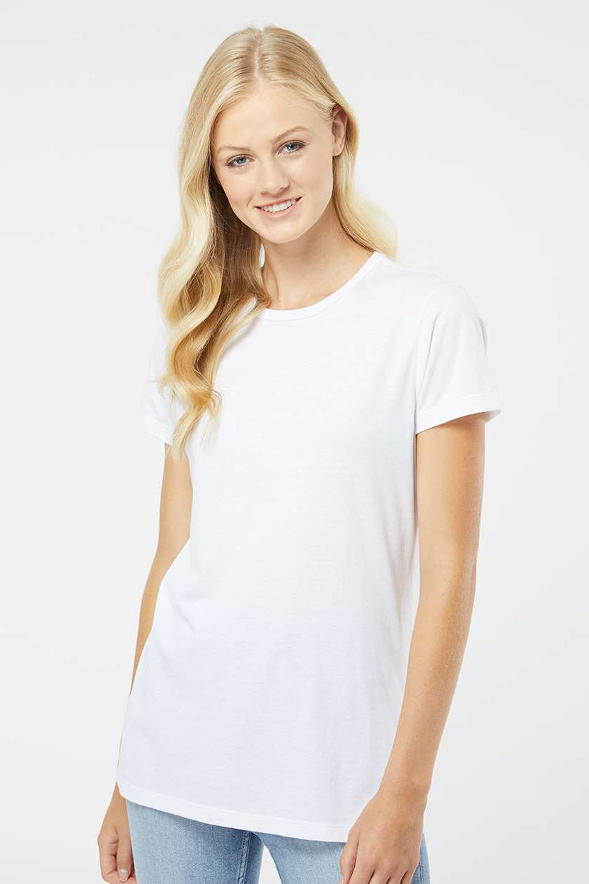 Kastlfel 2021 Womens Recycled Soft Short Sleeve Crewneck T-Shirt White Model Front