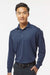 Paragon 110 Mens Prescott Moisture Wicking Long Sleeve Polo Shirt Navy Blue Model Front