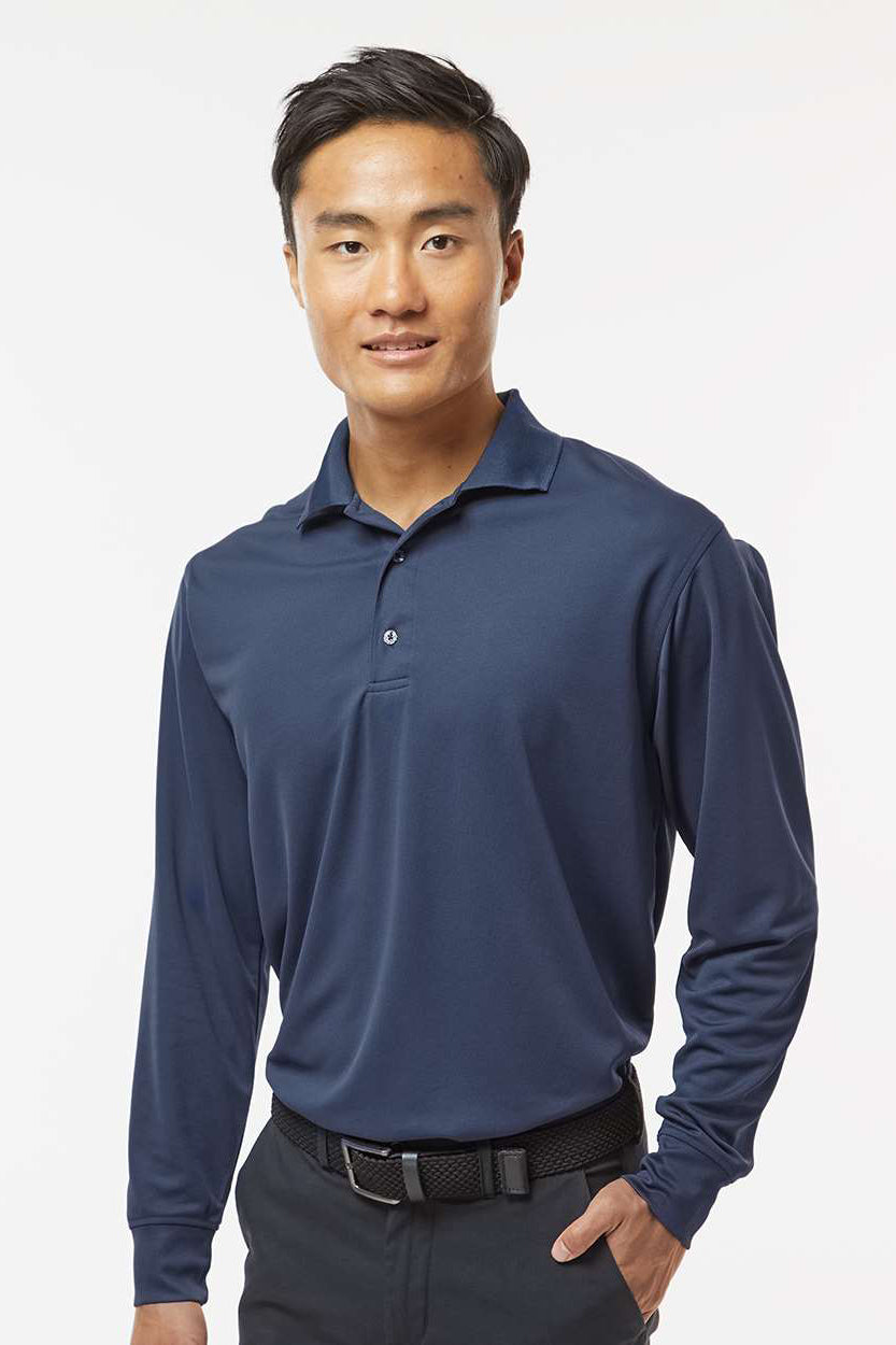 Paragon 110 Mens Prescott Moisture Wicking Long Sleeve Polo Shirt Navy Blue Model Front