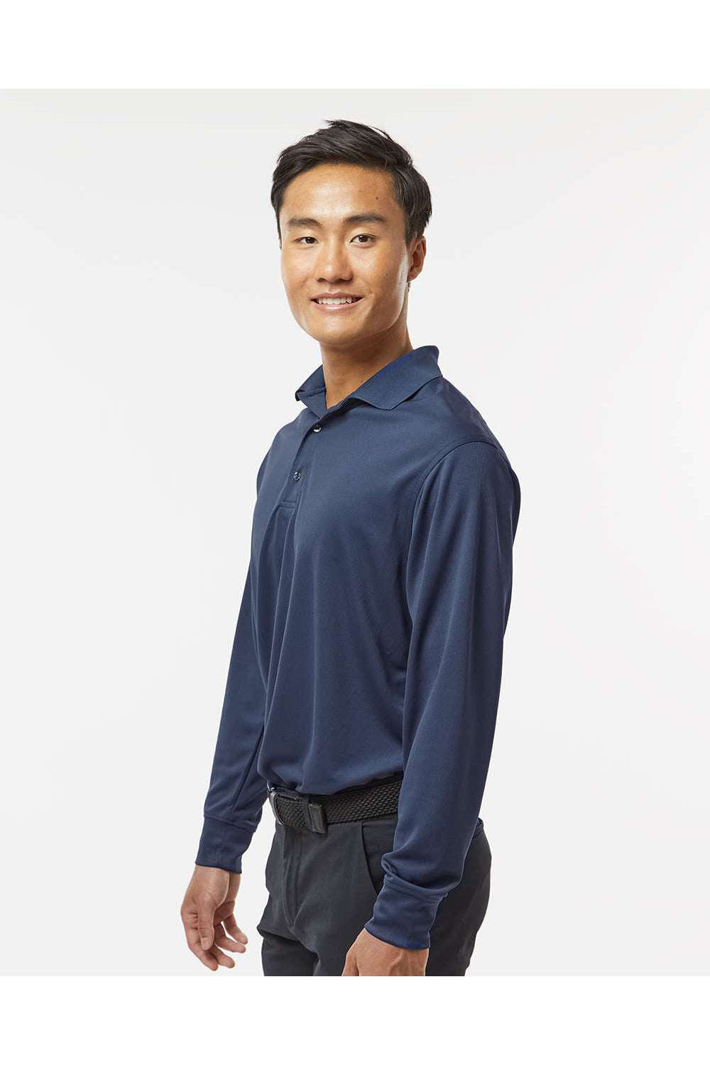 Paragon 110 Mens Prescott Long Sleeve Polo Shirt Navy Blue Model Side