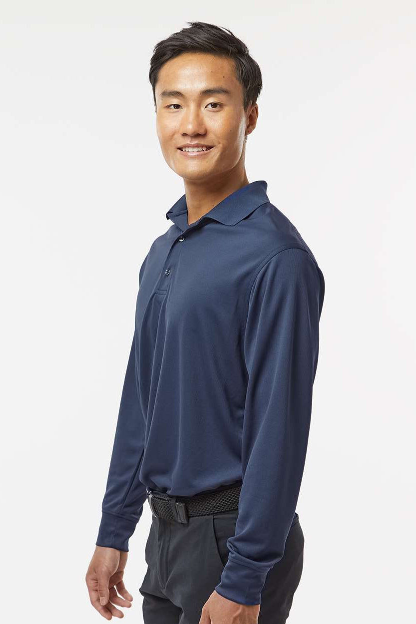 Paragon 110 Mens Prescott Moisture Wicking Long Sleeve Polo Shirt Navy Blue Model Side