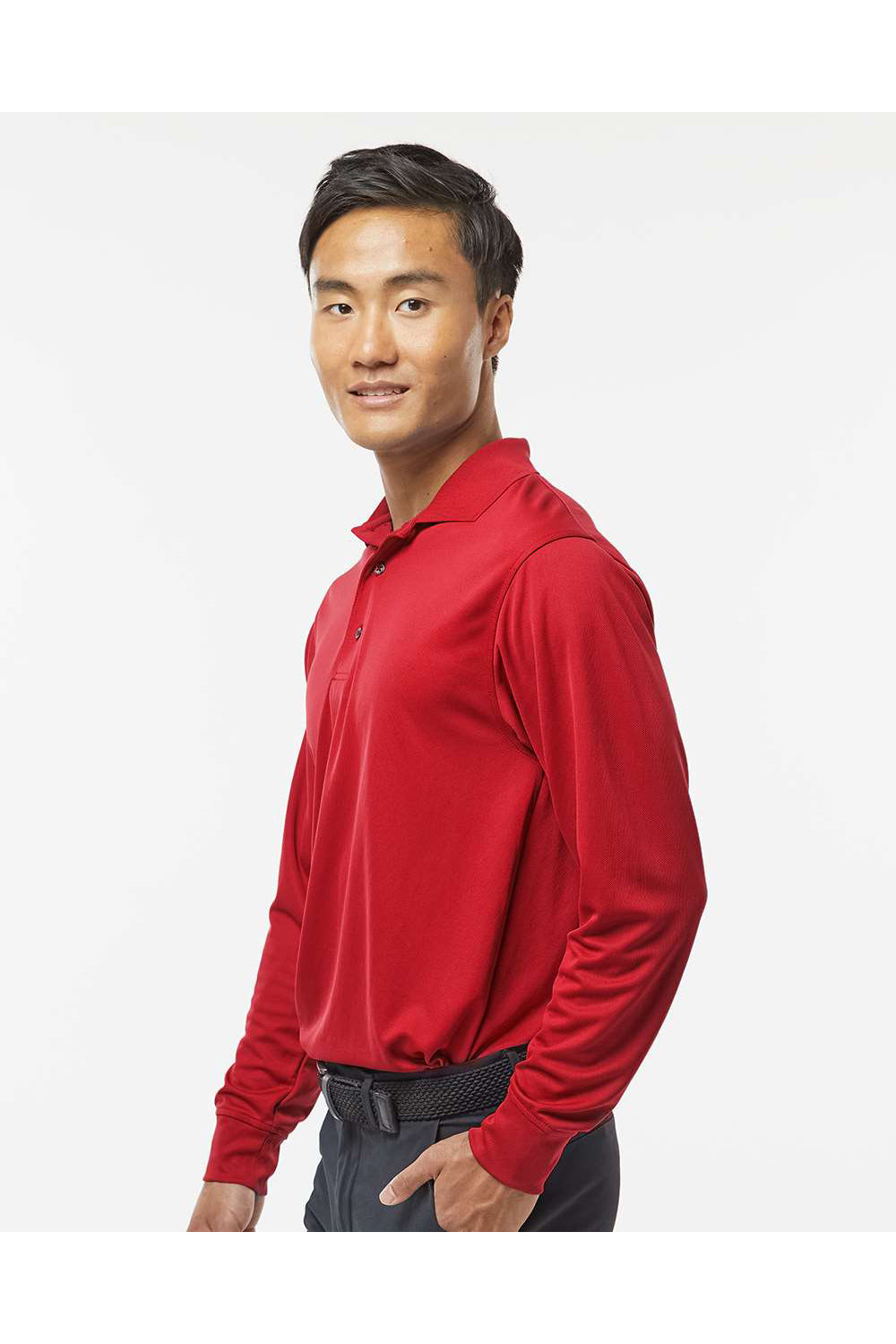 Paragon 110 Mens Prescott Long Sleeve Polo Shirt Red Model Side