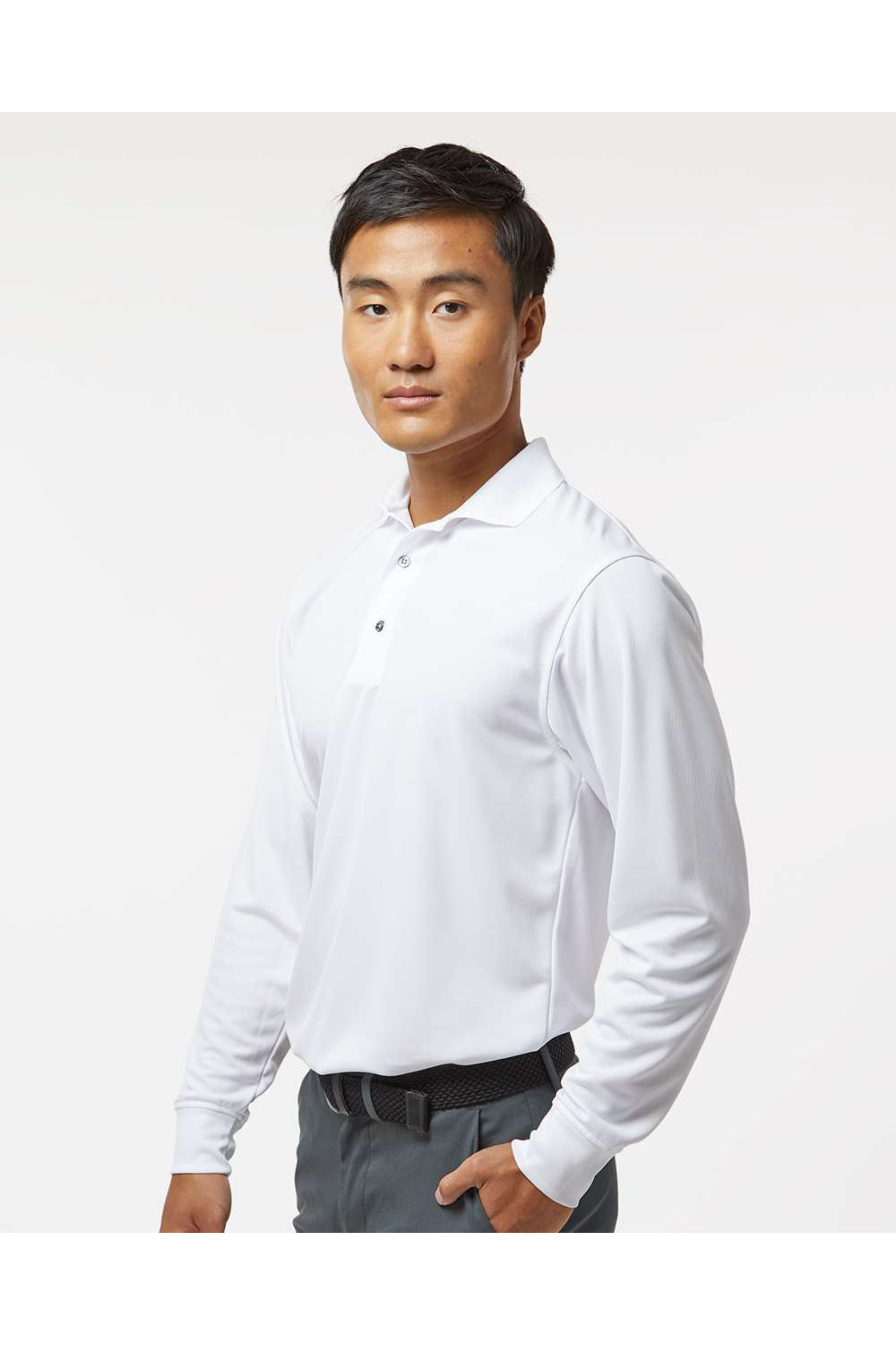 Paragon 110 Mens Prescott Long Sleeve Polo Shirt White Model Side