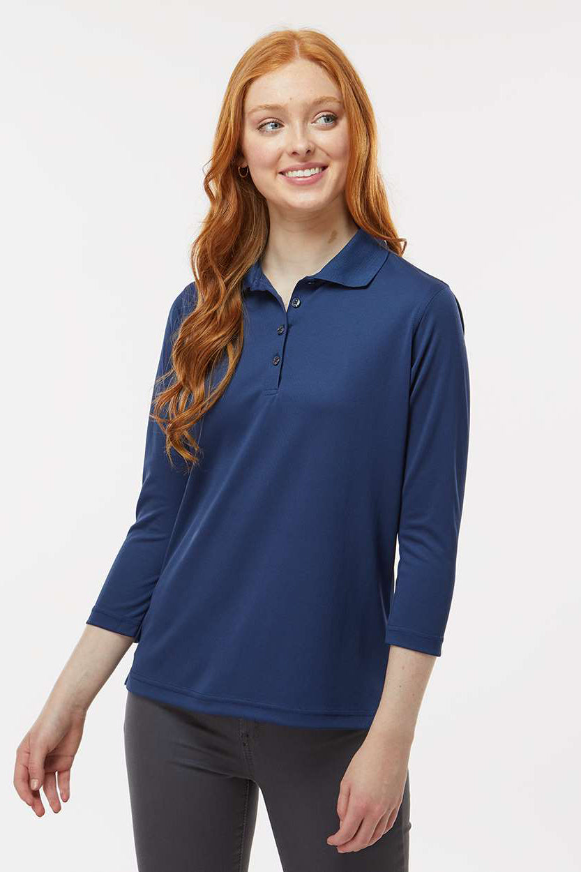 Paragon 120 Womens Lady Palm Moisture Wicking 3/4 Sleeve Polo Shirt Navy Blue Model Front