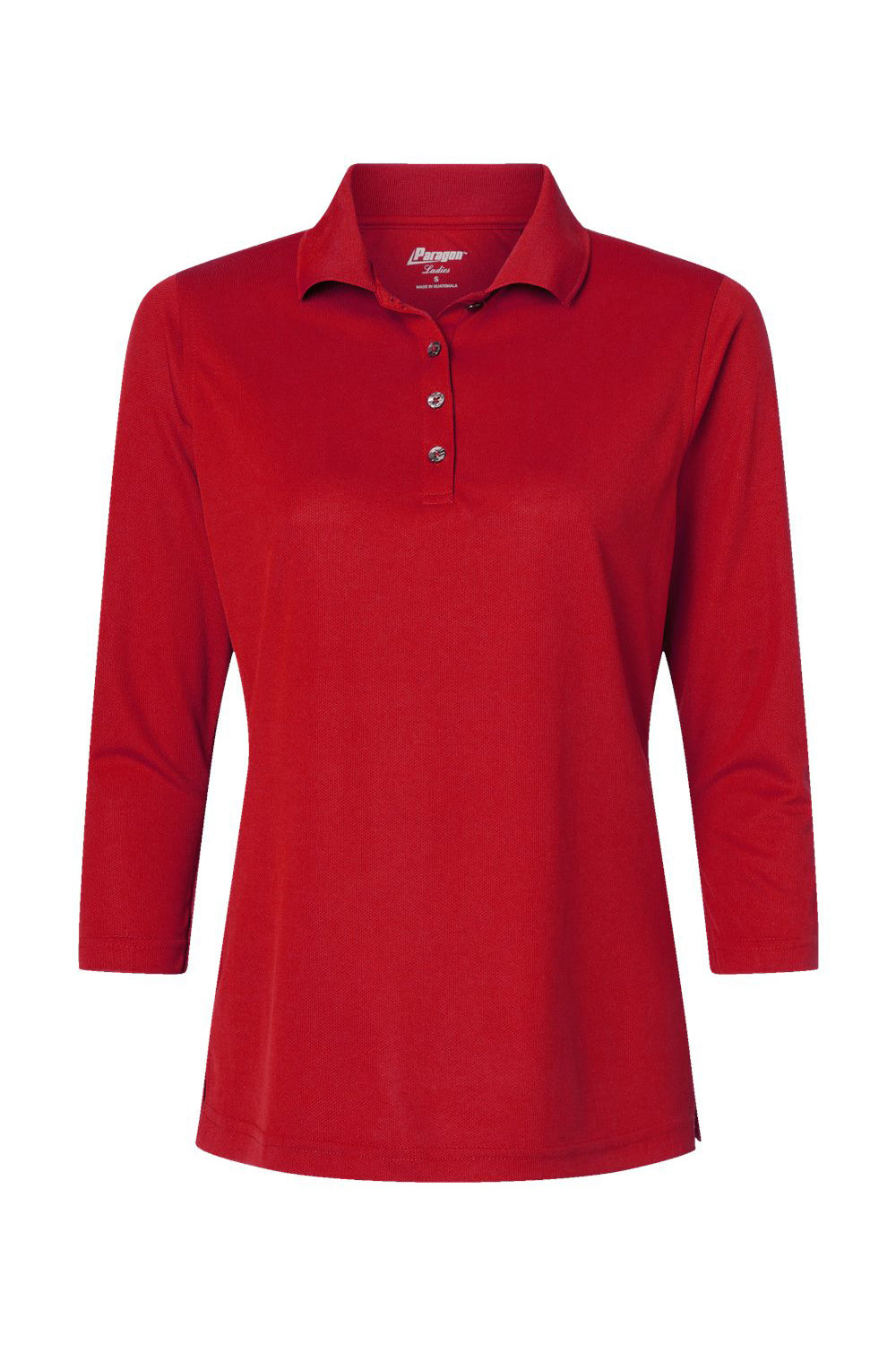 Paragon 120 Womens Lady Palm Moisture Wicking 3/4 Sleeve Polo Shirt Red Flat Front