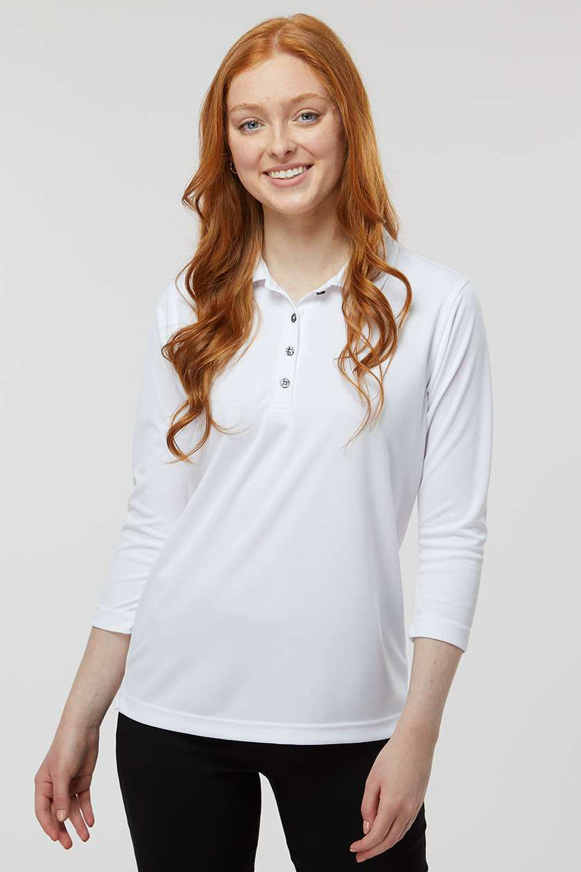 Paragon 120 Womens Lady Palm Moisture Wicking 3/4 Sleeve Polo Shirt White Model Front