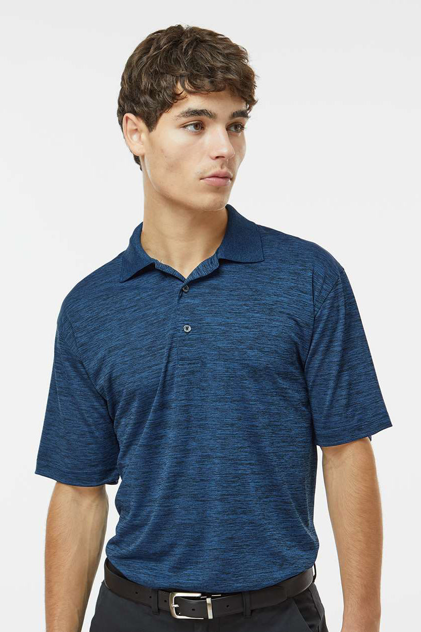 Paragon 130 Mens Dakota Moisture Wicking Short Sleeve Polo Shirt Heather Deep Blue Model Front