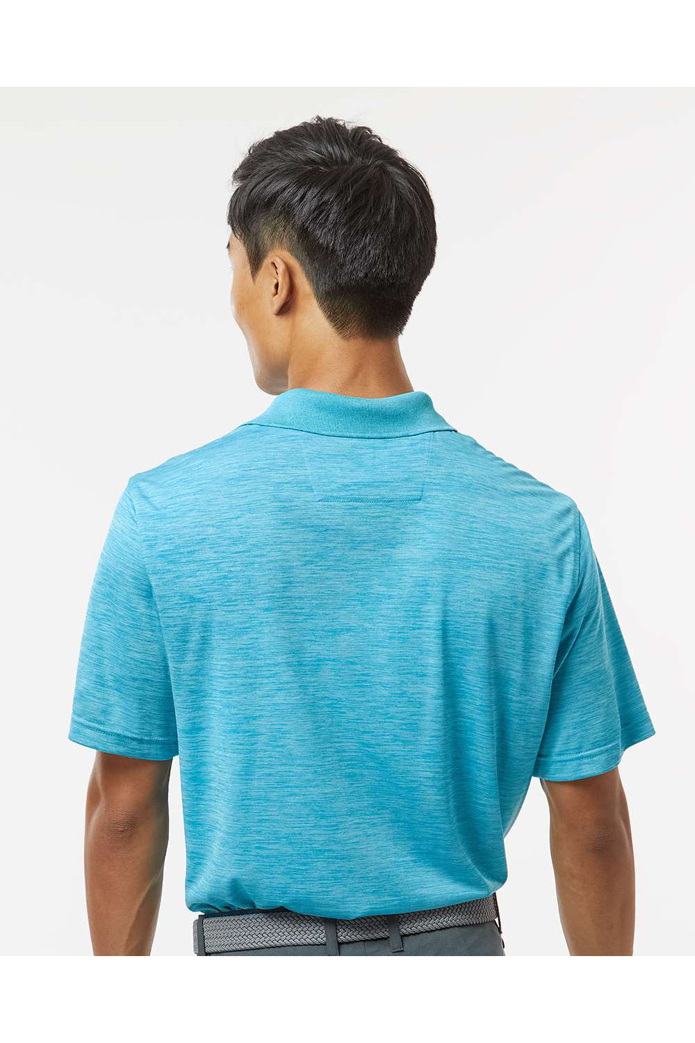 Paragon 130 Mens Dakota Striated Short Sleeve Polo Shirt Heather Turquoise Blue Model Back