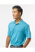Paragon 130 Mens Dakota Striated Short Sleeve Polo Shirt Heather Turquoise Blue Model Side