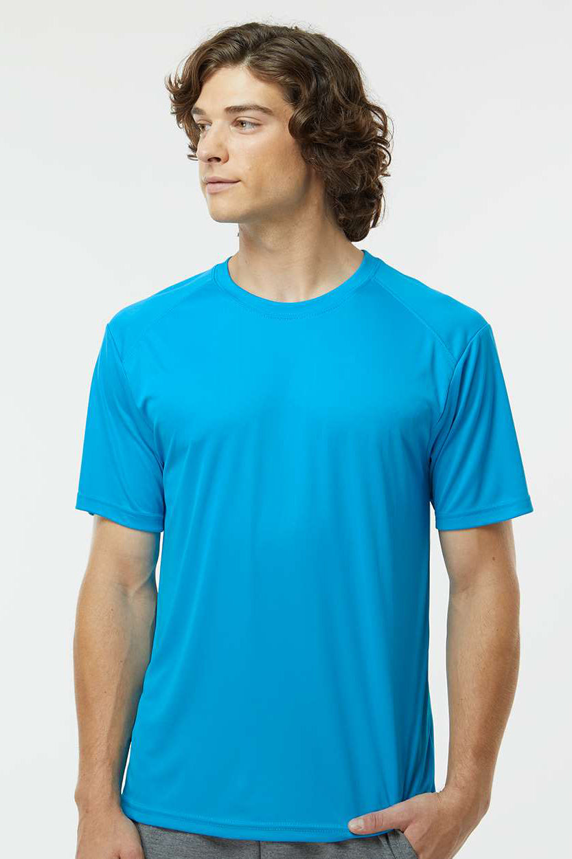 Paragon 200 Mens Islander Performance Moisture Wicking Short Sleeve Crewneck T-Shirt Turquoise Blue Model Front