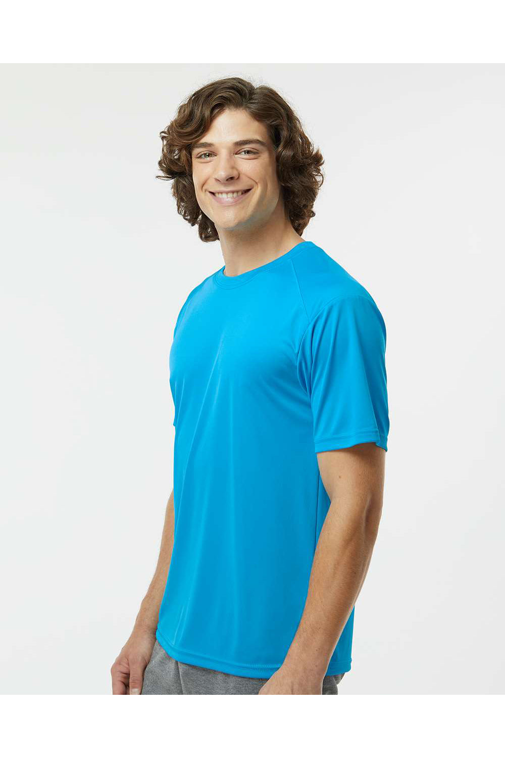 Paragon 200 Mens Islander Performance Short Sleeve Crewneck T-Shirt Turquoise Blue Model Side