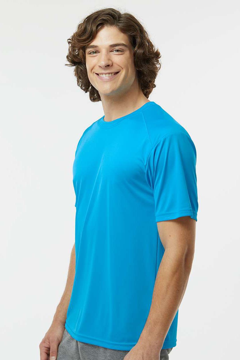 Paragon 200 Mens Islander Performance Moisture Wicking Short Sleeve Crewneck T-Shirt Turquoise Blue Model Side