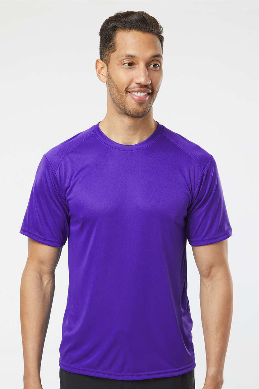 Paragon 200 Mens Islander Performance Moisture Wicking Short Sleeve Crewneck T-Shirt Purple Model Front