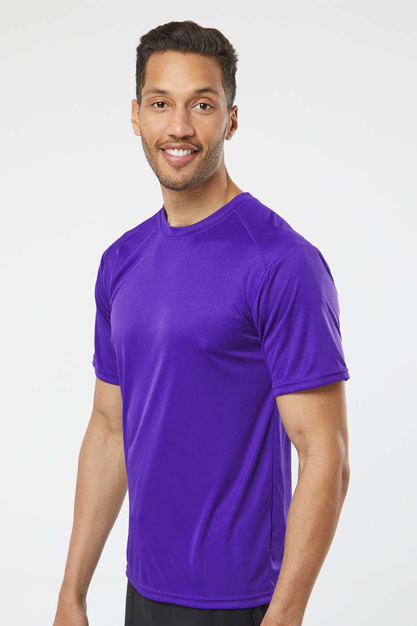 Paragon 200 Mens Islander Performance Moisture Wicking Short Sleeve Crewneck T-Shirt Purple Model Side