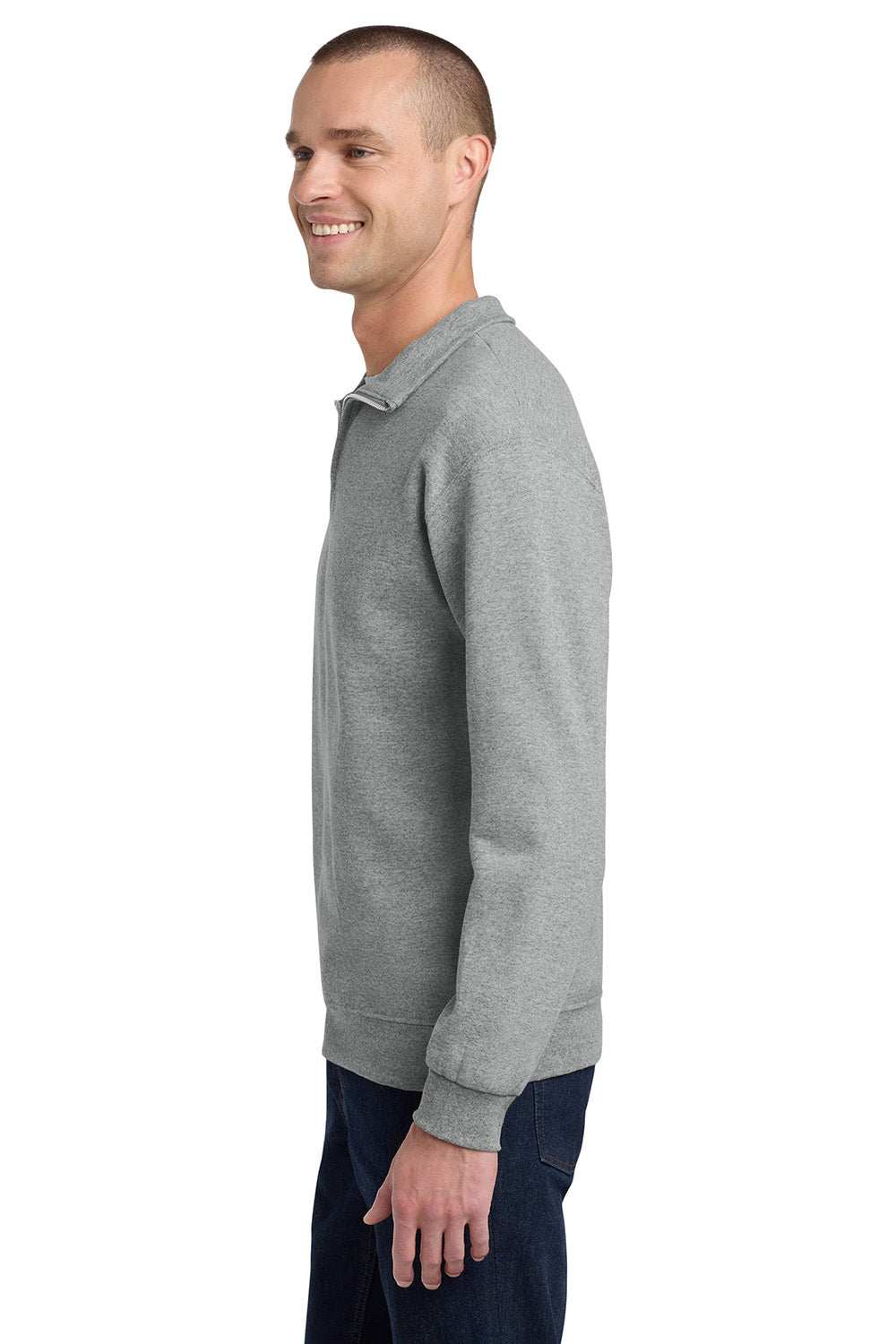 Jerzees 995M/995MR Mens NuBlend Pill Resistant Fleece 1/4 Zip Sweatshirt Oxford Grey Model Side
