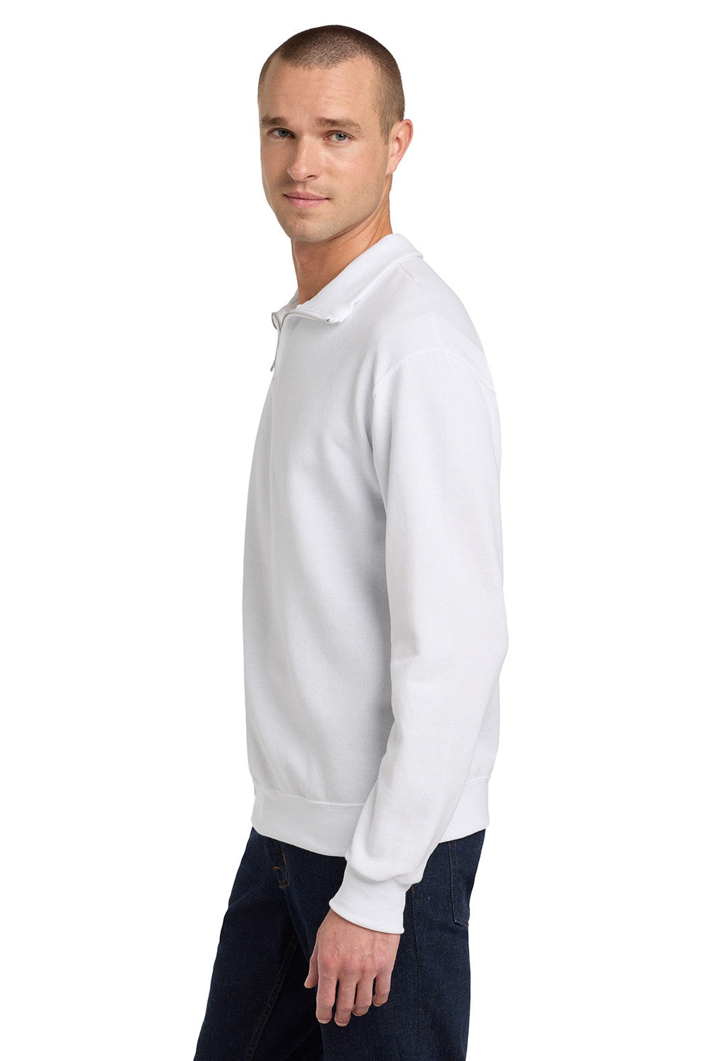 Jerzees 995M/995MR Mens NuBlend Pill Resistant Fleece 1/4 Zip Sweatshirt White Model Side