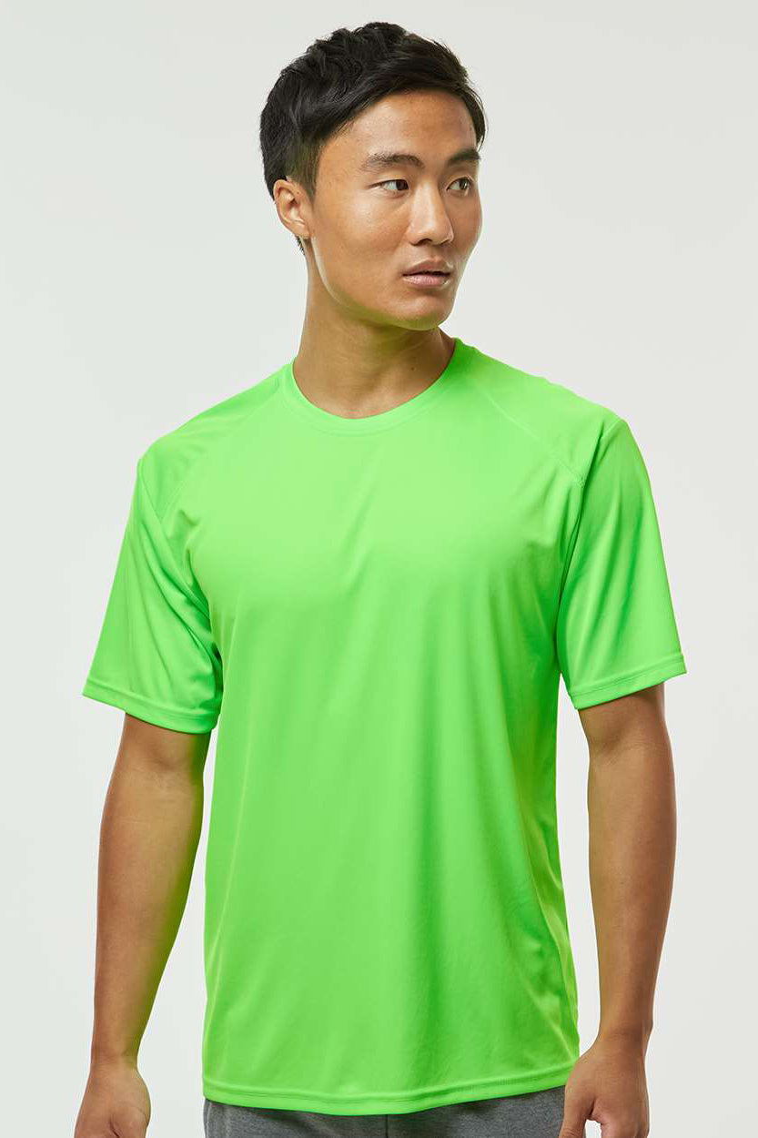 Paragon 200 Mens Islander Performance Moisture Wicking Short Sleeve Crewneck T-Shirt Neon Lime Green Model Front