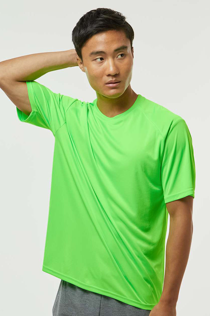 Paragon 200 Mens Islander Performance Moisture Wicking Short Sleeve Crewneck T-Shirt Neon Lime Green Model Side