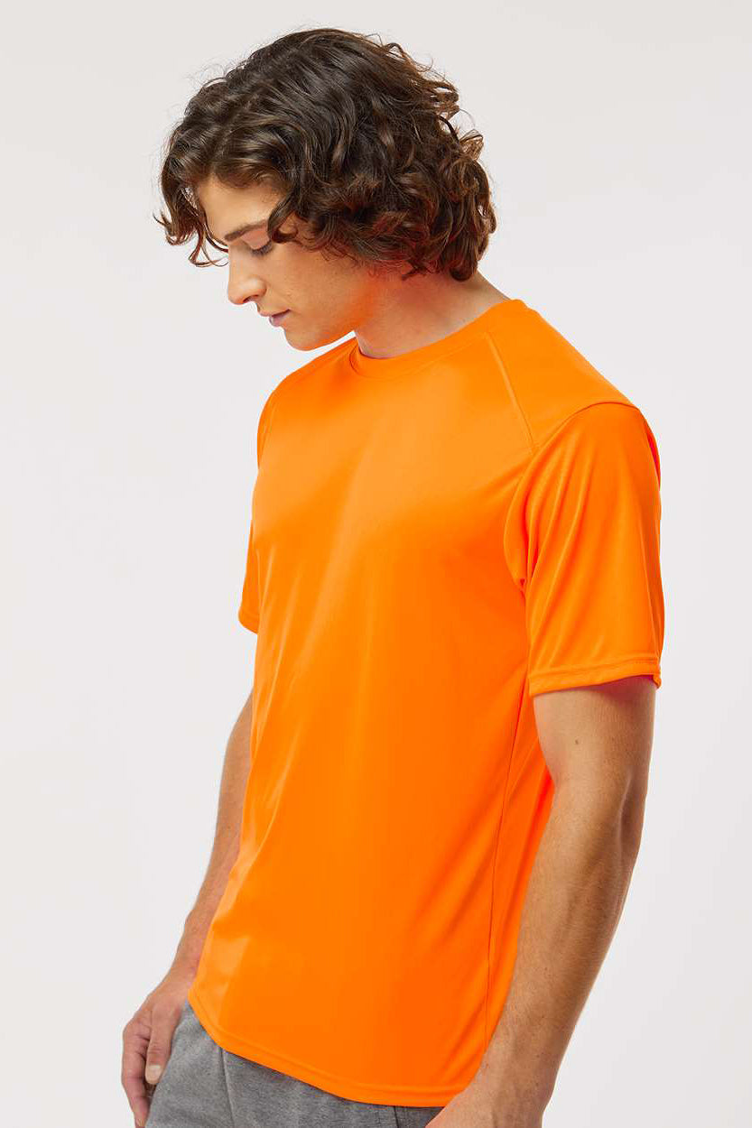 Paragon 200 Mens Islander Performance Moisture Wicking Short Sleeve Crewneck T-Shirt Neon Orange Model Side