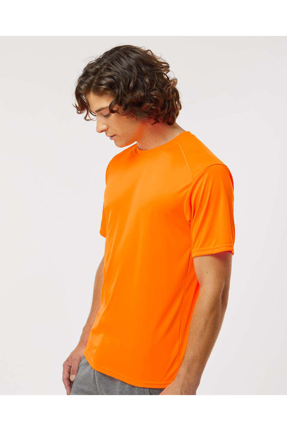 Paragon 200 Mens Islander Performance Short Sleeve Crewneck T-Shirt Neon Orange Model Side