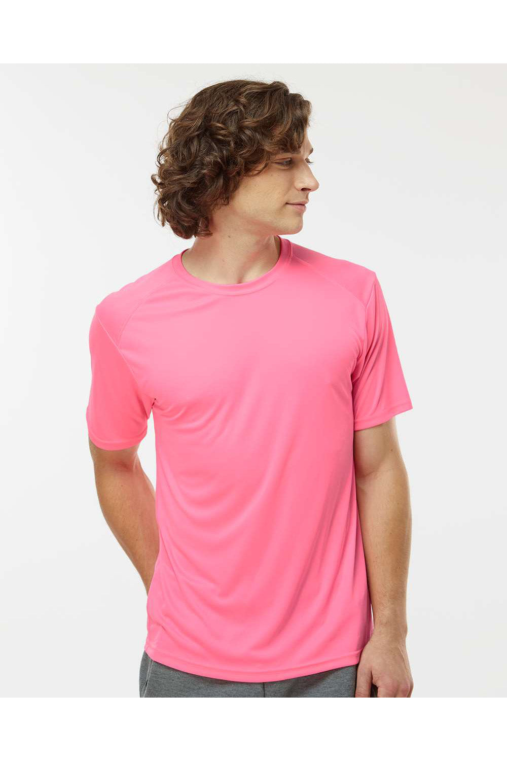 Paragon 200 Mens Islander Performance Short Sleeve Crewneck T-Shirt Neon Pink Model Front