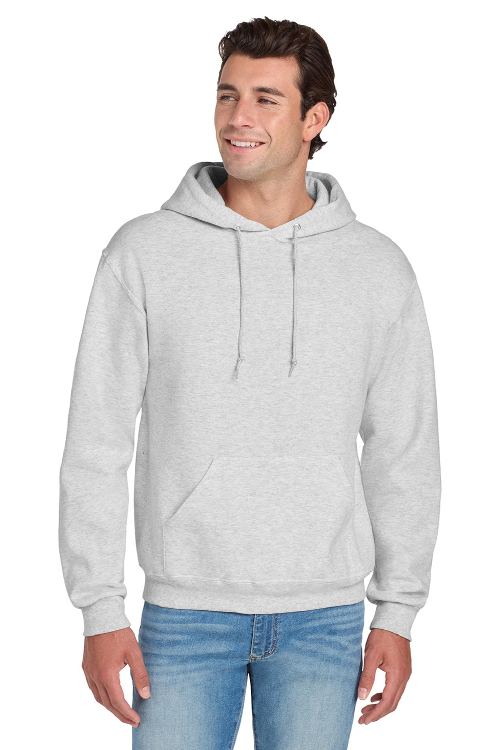 Jerzees 996M/996MR Mens NuBlend Pill Resistant Fleece Hooded Sweatshirt Hoodie w/ Pouch Pocket Ash Grey Model Front
