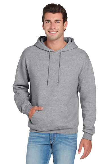 Jerzees 996M/996MR Mens NuBlend Pill Resistant Fleece Hooded Sweatshirt Hoodie w/ Pouch Pocket Heather Grey Model Front