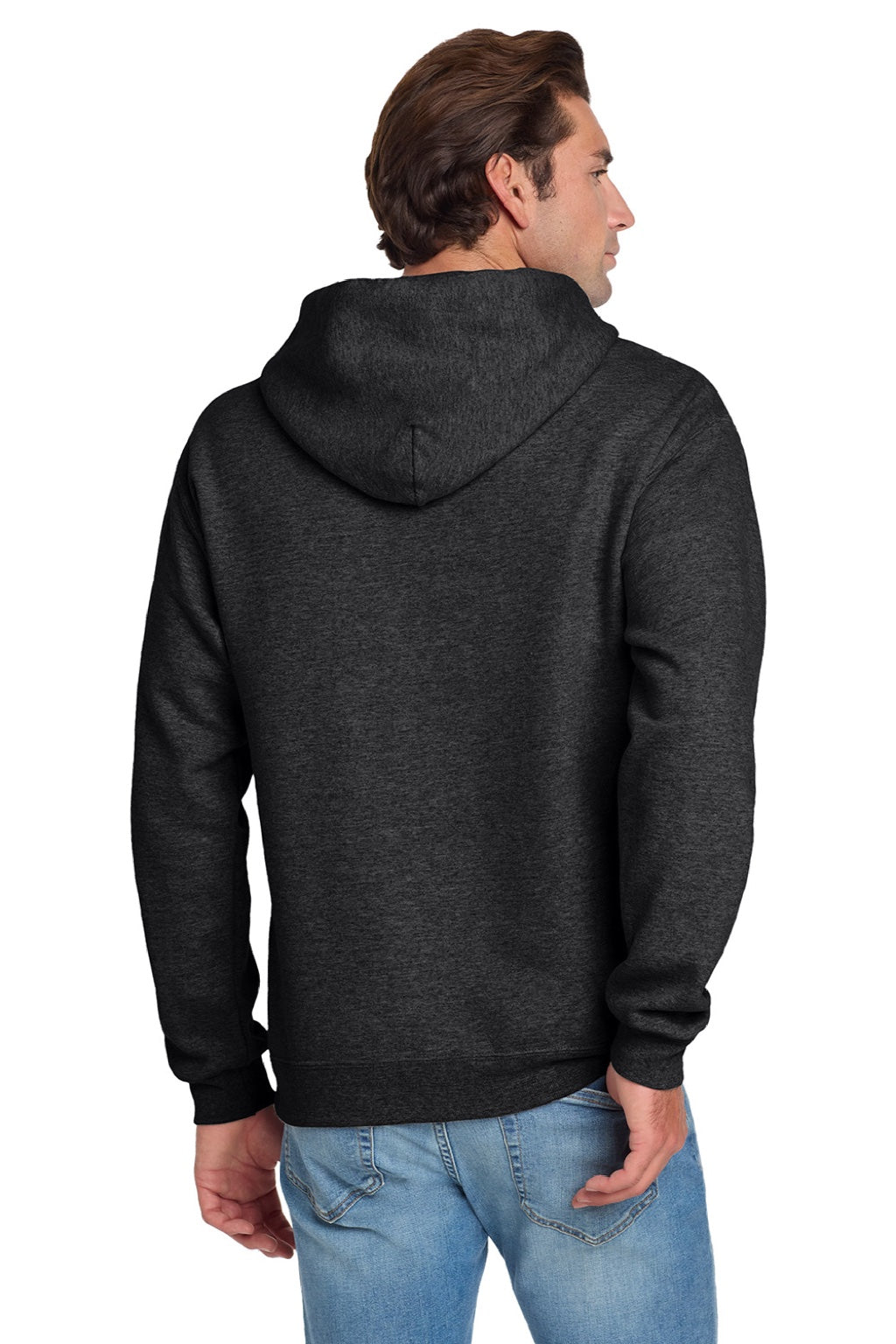 Jerzees 996M/996MR Mens NuBlend Pill Resistant Fleece Hooded Sweatshirt Hoodie w/ Pouch Pocket Heather Black Model Back