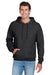 Jerzees 996M/996MR Mens NuBlend Pill Resistant Fleece Hooded Sweatshirt Hoodie w/ Pouch Pocket Heather Black Model Front
