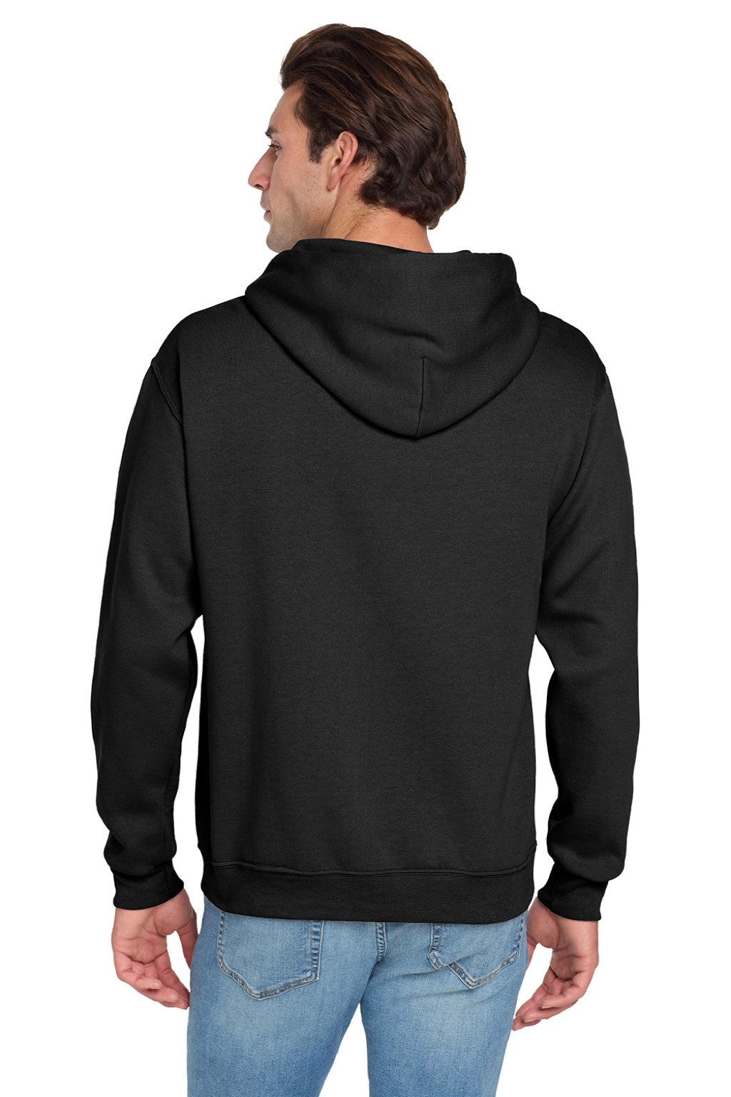 Jerzees 996M/996MR Mens NuBlend Pill Resistant Fleece Hooded Sweatshirt Hoodie w/ Pouch Pocket Black Model Back